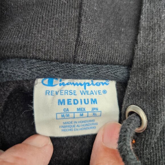 Vintage Champion Reverse Weave Black Hoodie Medium Sweatshirt Embroidered Logo - Picture 3 of 6